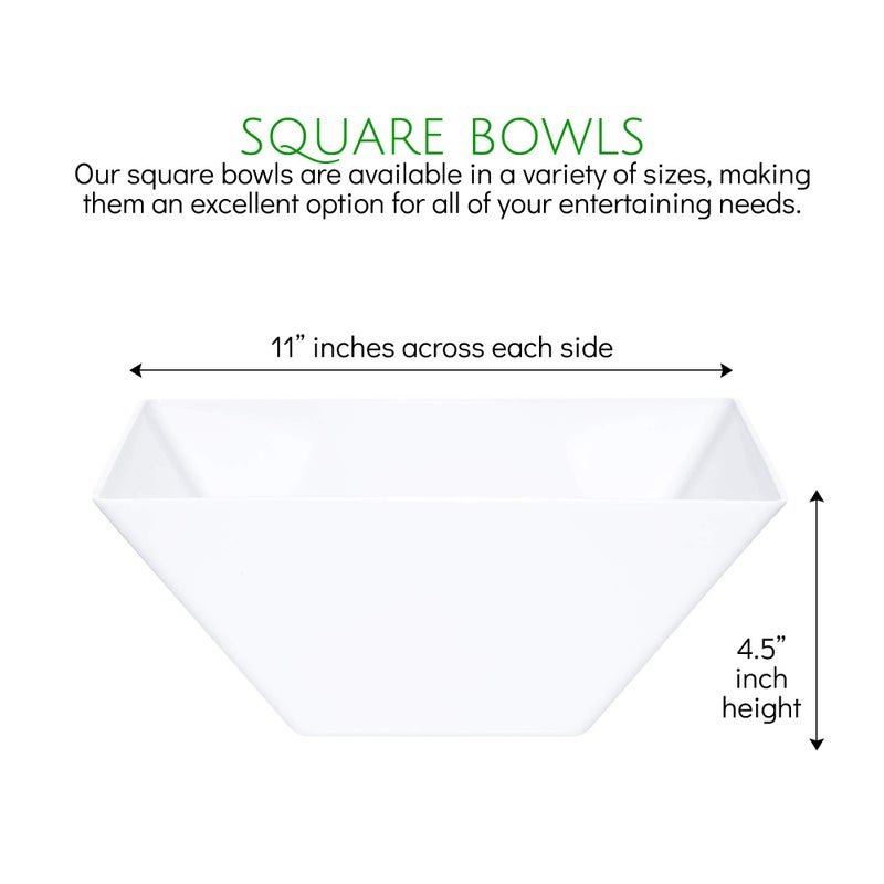 PLASTICPRO Disposable Square Plastic Extra Large White Serving Bowls Extra Heavy Duty for Party's Snack or Salad Bowl, Elegant Pack of 4 - Image 2